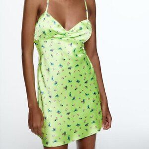 ZARA FLORAL SHORT SATIN DRESS